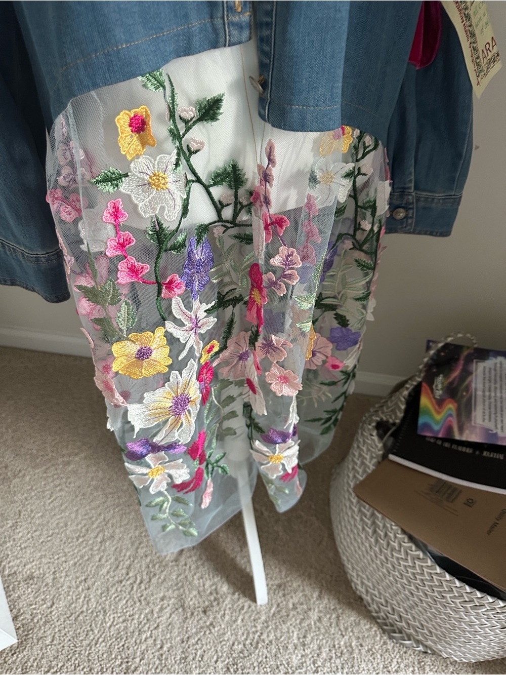 Aratta Blue Denim Jacket with Multicolor Floral Embroidery - Picture 6 of 12
